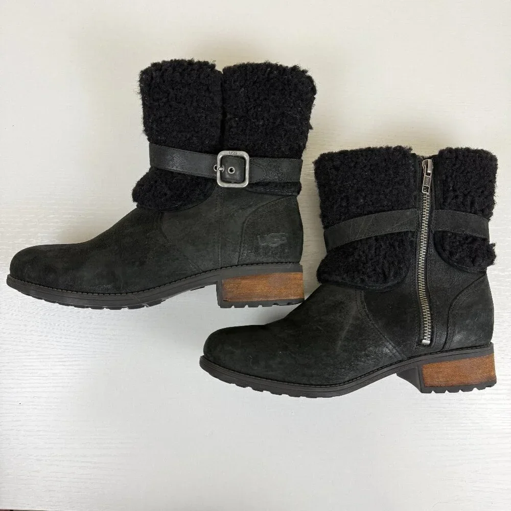 EUC UGG Blayre Shearling Black Boots S/N 1008220